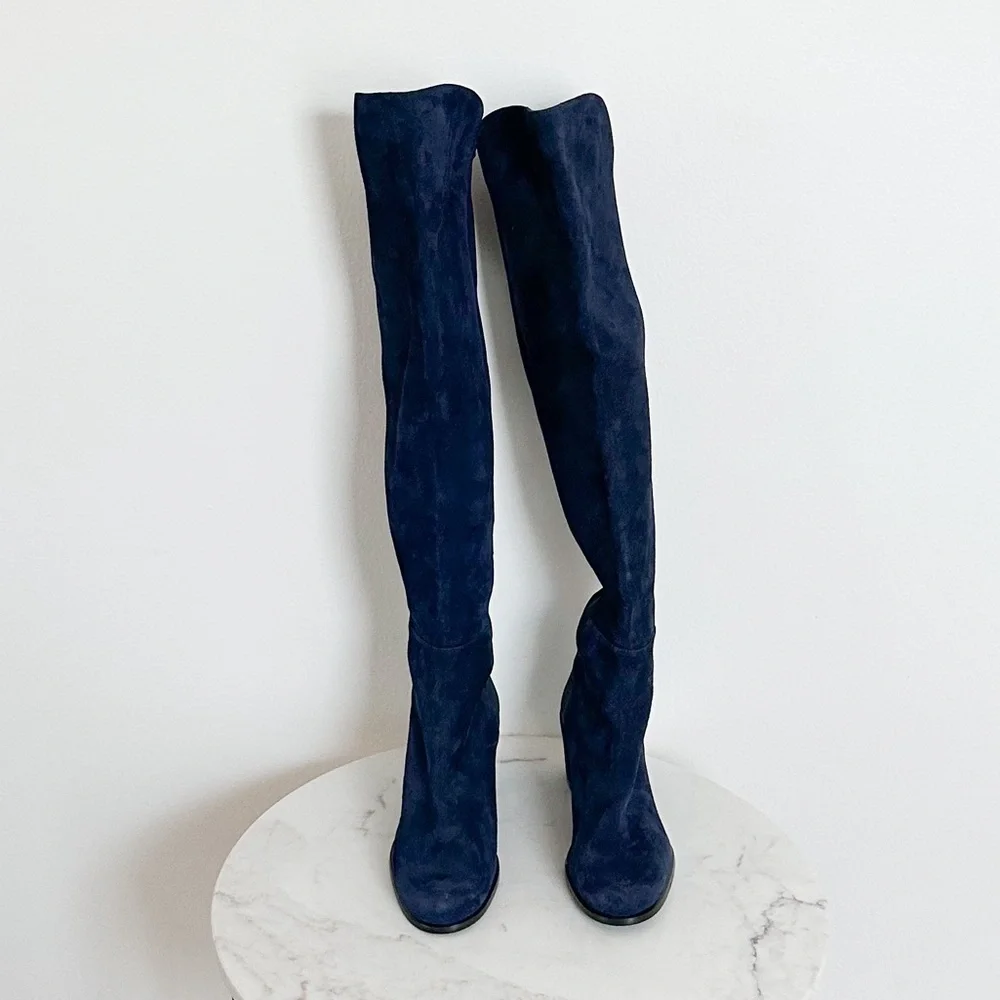 Stuart Weitzman NEW 5050 City Block Over the Knee Blue Suede Size 4.5 US 35 EU - Picture 7 of 10